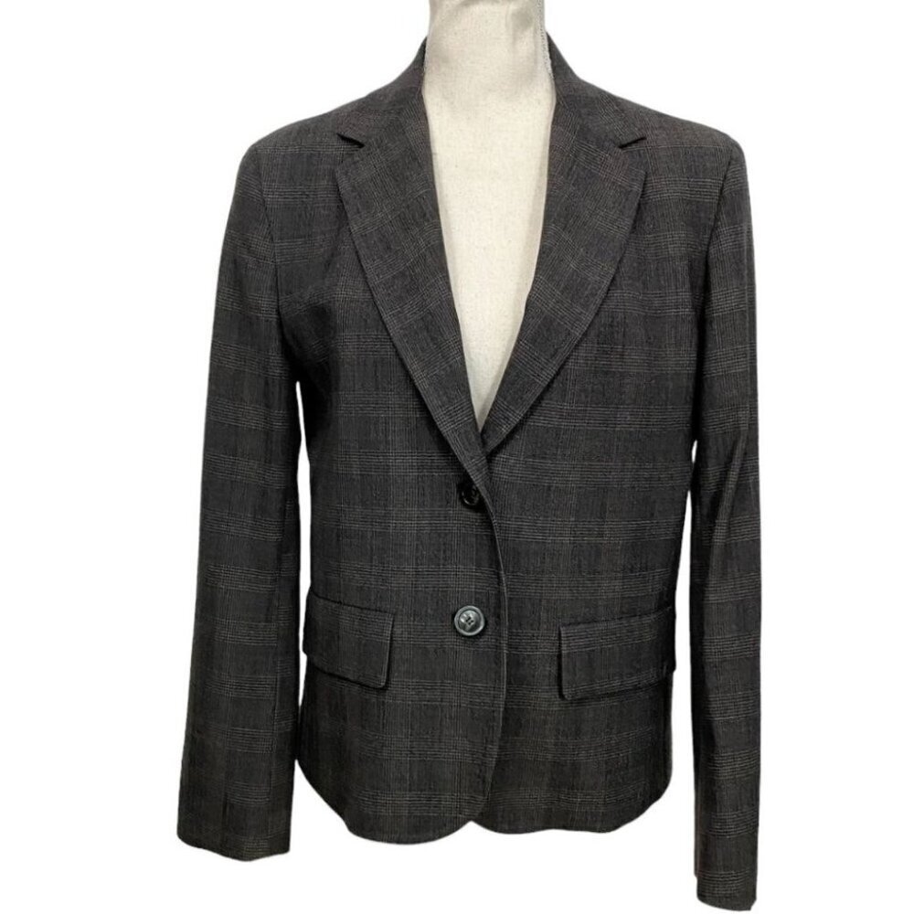 MAX MARA WEEKEND GREY PLAID SINGLE BREASTED NOTCHED LAPEL BLAZER - 10